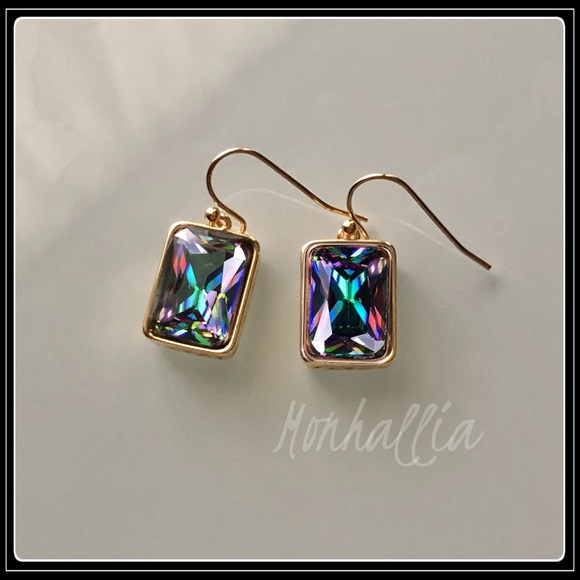 NEW 14K GOLD MYSTIC TOPAZ COLORFUL PRISM SQUARE FILIGREE EARRINGS - Picture 7 of 7